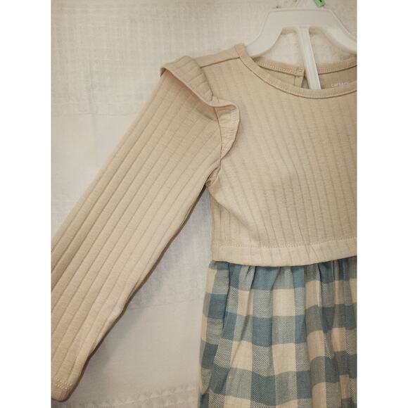 Carter's Baby Girls Dress Size 18 Months Blue & Pink Plaid Flannel Ribbed - Picture 3 of 8